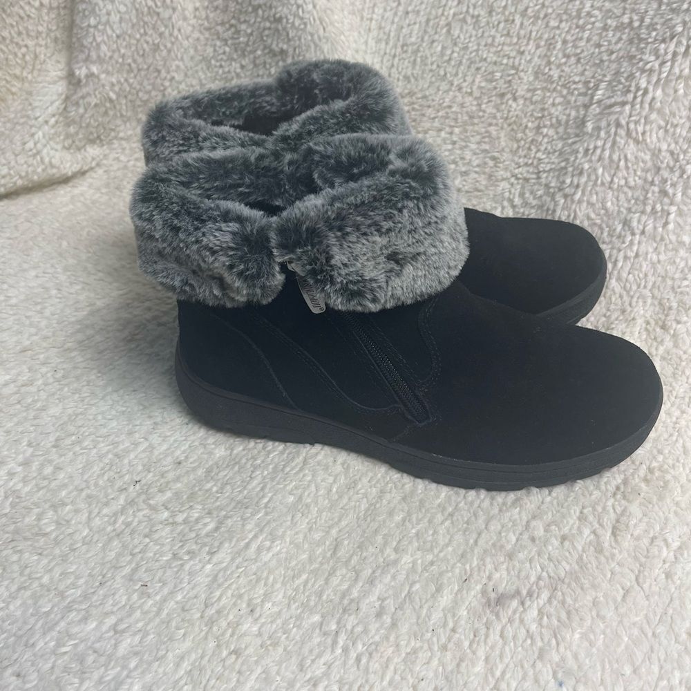 KHOMBU Jessica leather suede black ankle boots with faux fur shearling SZ10